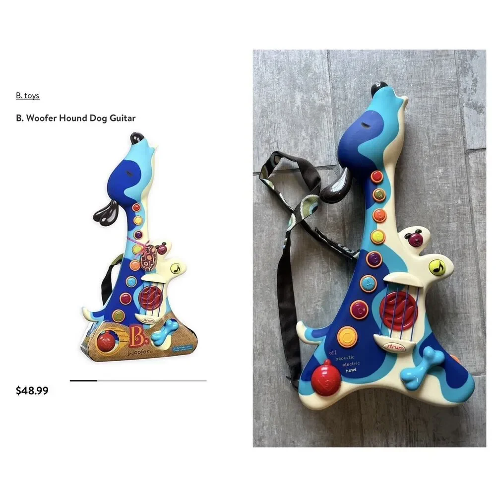 B TOYS WOOFER Hound DOG GUITAR Musical Instrument Strum puppy Kids Music Play
